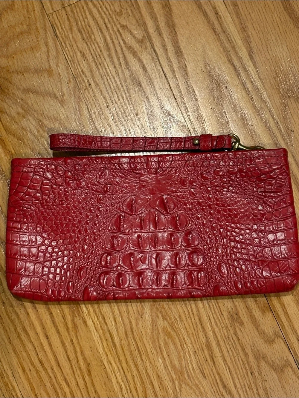 Brahmin Red Croc-Embossed Wristlet Clutch with Gold Plate